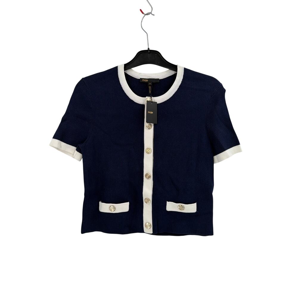 Maje Women's Marine Ecru Mirollsy Cardigan Top Size 3 Large - Picture 5 of 9